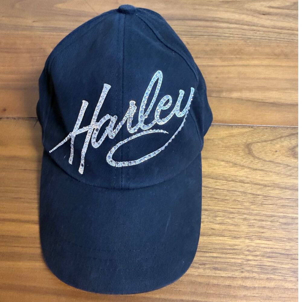 Harley-Davidson Black Rhinestone Script Baseball Cap Adjustable Hat